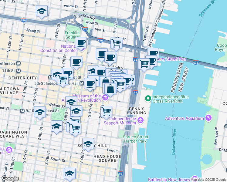 map of restaurants, bars, coffee shops, grocery stores, and more near 10 Strawberry Street in Philadelphia