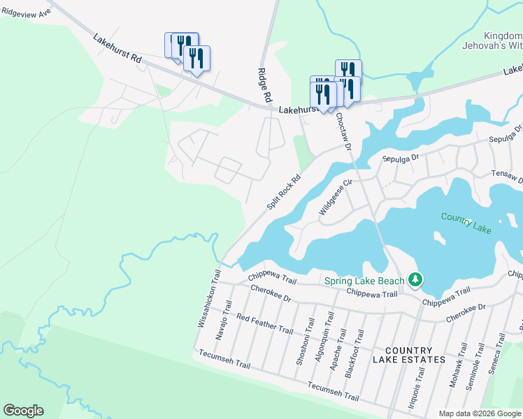 map of restaurants, bars, coffee shops, grocery stores, and more near 113 Split Rock Road in Pemberton Township