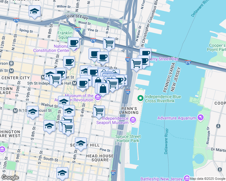 map of restaurants, bars, coffee shops, grocery stores, and more near in Philadelphia
