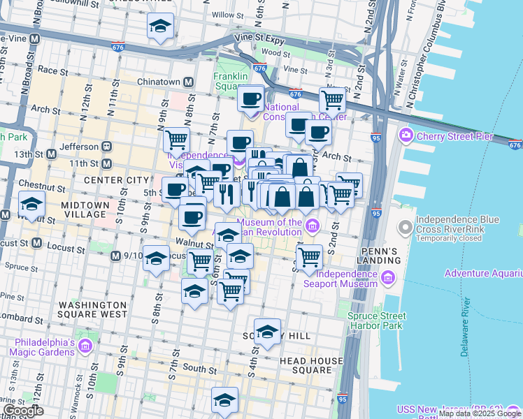 map of restaurants, bars, coffee shops, grocery stores, and more near 431 Ranstead Street in Philadelphia