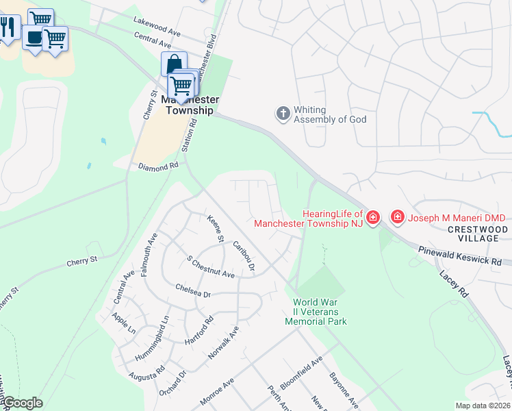 map of restaurants, bars, coffee shops, grocery stores, and more near 19 Churchill Road in Manchester Township