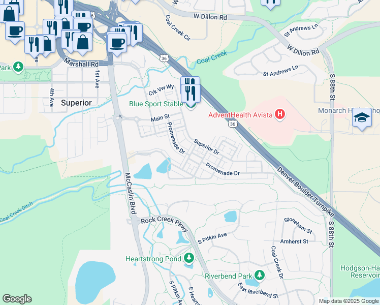 map of restaurants, bars, coffee shops, grocery stores, and more near 2300 Marigold Place in Louisville