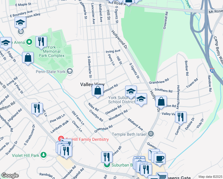 map of restaurants, bars, coffee shops, grocery stores, and more near 800 Clearmount Road in York
