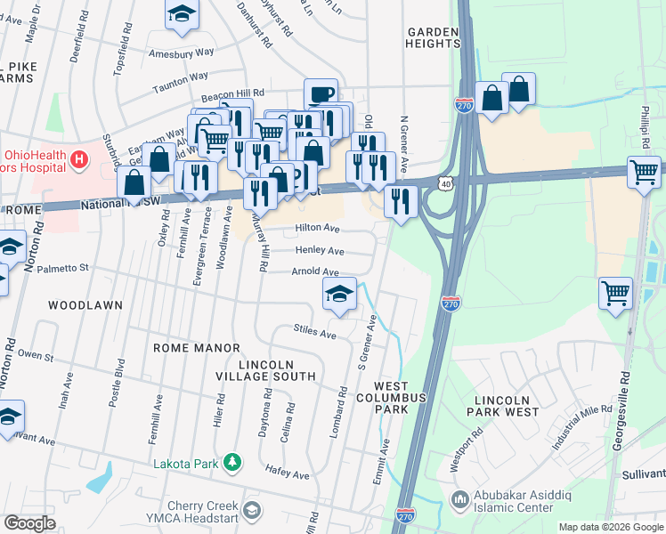 map of restaurants, bars, coffee shops, grocery stores, and more near 4674 Arnold Avenue in Columbus
