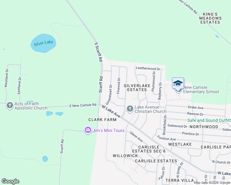 map of restaurants, bars, coffee shops, grocery stores, and more near 915 Firwood Dr in New Carlisle