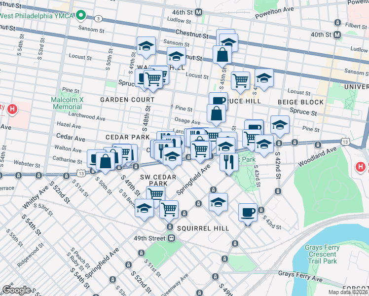 map of restaurants, bars, coffee shops, grocery stores, and more near in Philadelphia