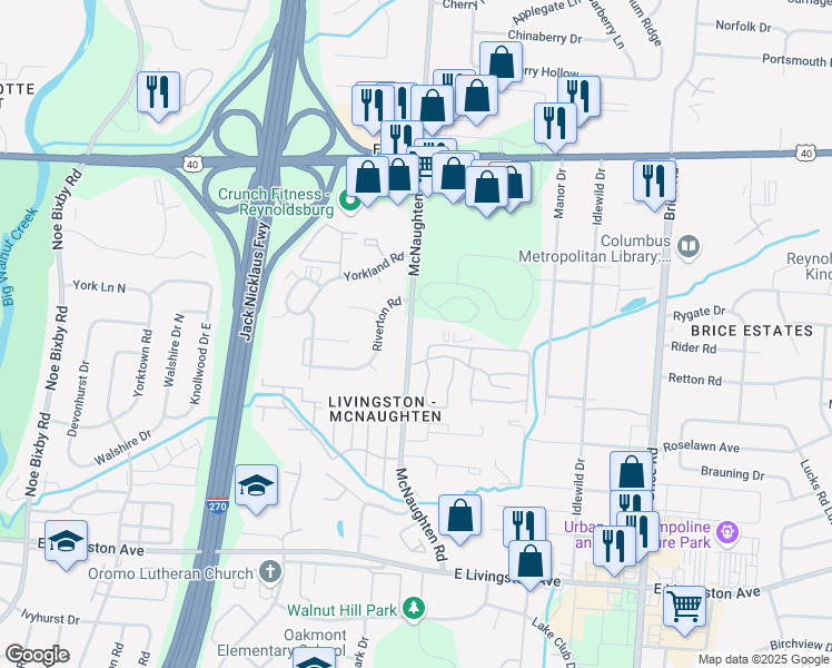 map of restaurants, bars, coffee shops, grocery stores, and more near 1440 McNaughten Road in Columbus