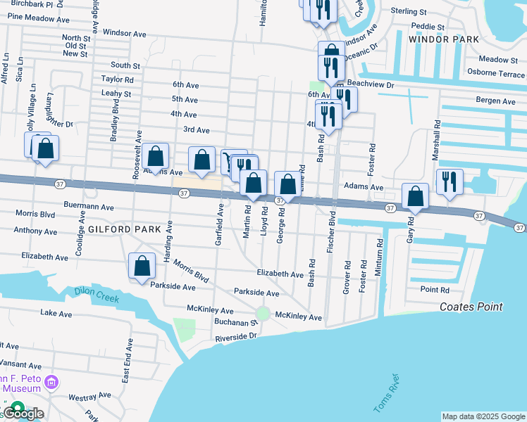 map of restaurants, bars, coffee shops, grocery stores, and more near 4 Lloyd Road in Toms River