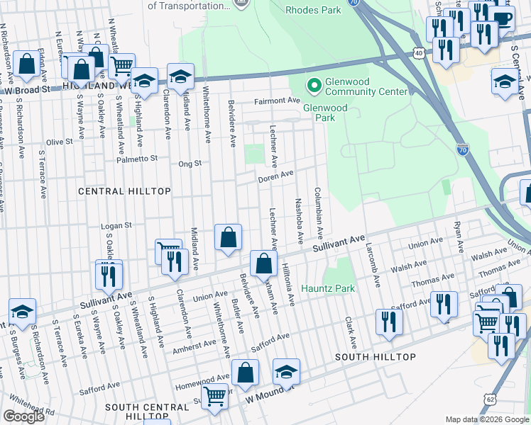 map of restaurants, bars, coffee shops, grocery stores, and more near 307 Wrexham Avenue in Columbus