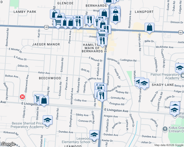 map of restaurants, bars, coffee shops, grocery stores, and more near 1234 Dutton Place in Columbus