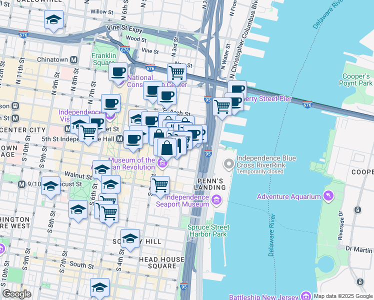 map of restaurants, bars, coffee shops, grocery stores, and more near in Philadelphia