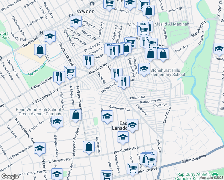 map of restaurants, bars, coffee shops, grocery stores, and more near 419 Gilpin Road in Delaware County