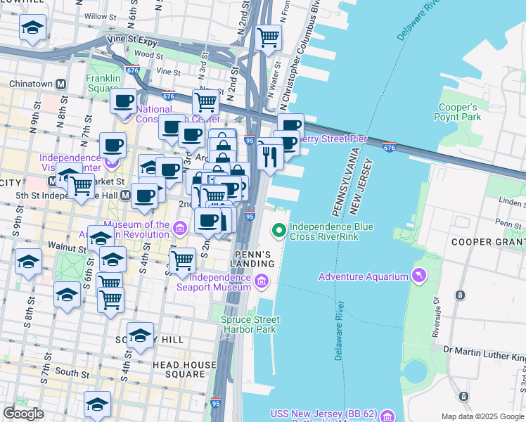 map of restaurants, bars, coffee shops, grocery stores, and more near in Philadelphia