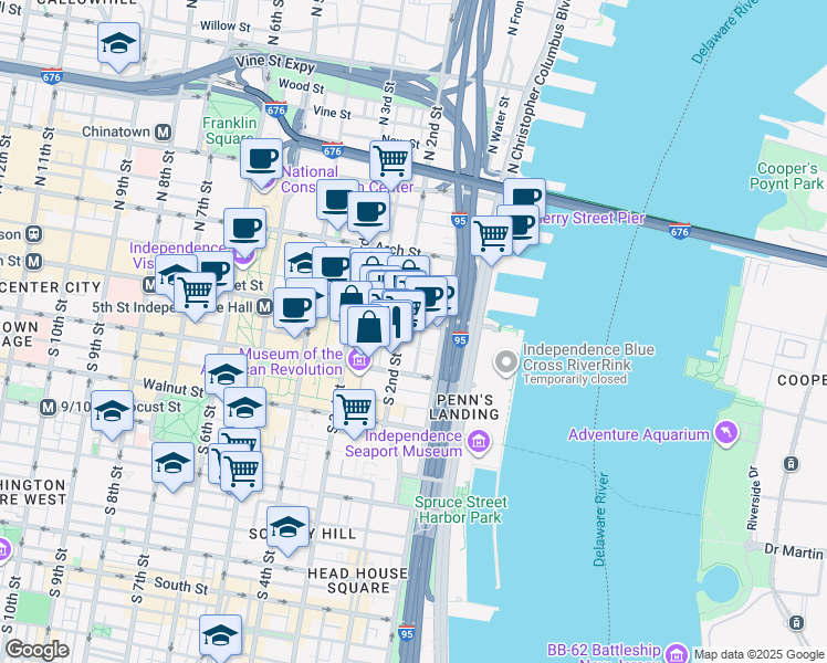 map of restaurants, bars, coffee shops, grocery stores, and more near in Philadelphia