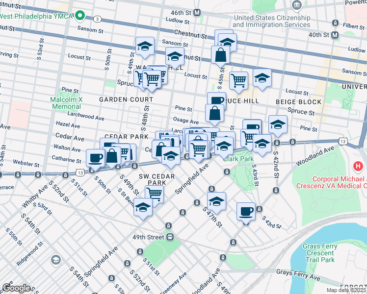 map of restaurants, bars, coffee shops, grocery stores, and more near in Philadelphia