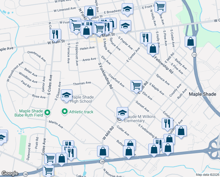 map of restaurants, bars, coffee shops, grocery stores, and more near 314 South Forklanding Road in Maple Shade