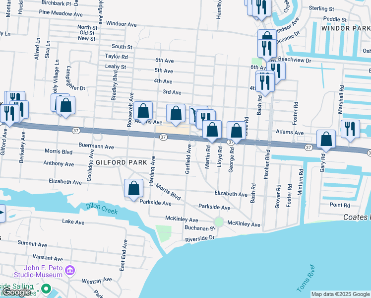 map of restaurants, bars, coffee shops, grocery stores, and more near 8 Garfield Avenue in Toms River