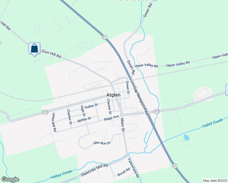 map of restaurants, bars, coffee shops, grocery stores, and more near 126 Main Street in Parkesburg