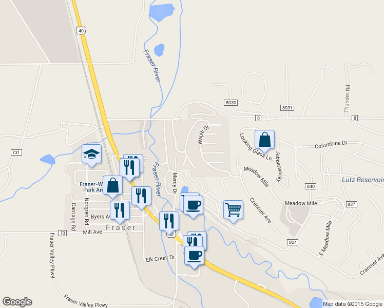 map of restaurants, bars, coffee shops, grocery stores, and more near 550-552 Wapiti Lane in Granby