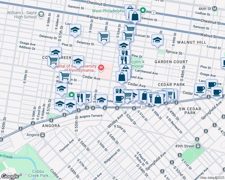 map of restaurants, bars, coffee shops, grocery stores, and more near 5234 Walton Avenue in Philadelphia