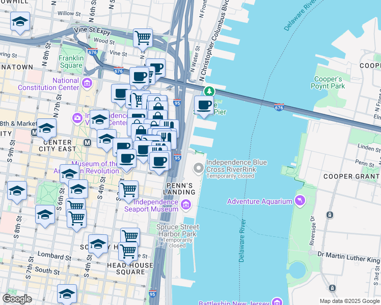 map of restaurants, bars, coffee shops, grocery stores, and more near in Philadelphia