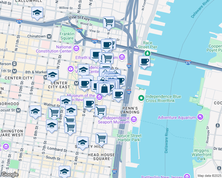 map of restaurants, bars, coffee shops, grocery stores, and more near in Philadelphia