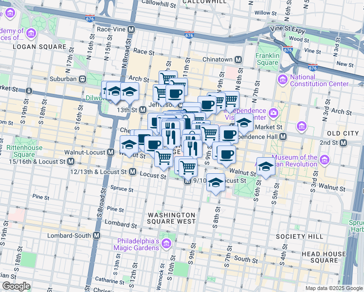 map of restaurants, bars, coffee shops, grocery stores, and more near in Philadelphia