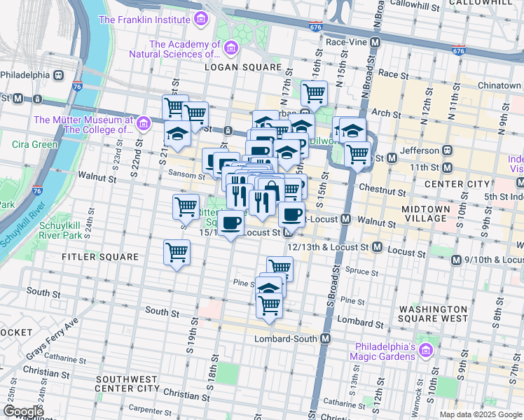 map of restaurants, bars, coffee shops, grocery stores, and more near in Philadelphia