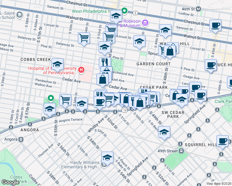 map of restaurants, bars, coffee shops, grocery stores, and more near in Philadelphia