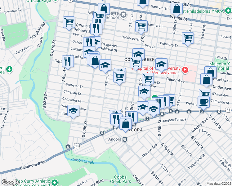 map of restaurants, bars, coffee shops, grocery stores, and more near 5820 Norfolk Street in Philadelphia