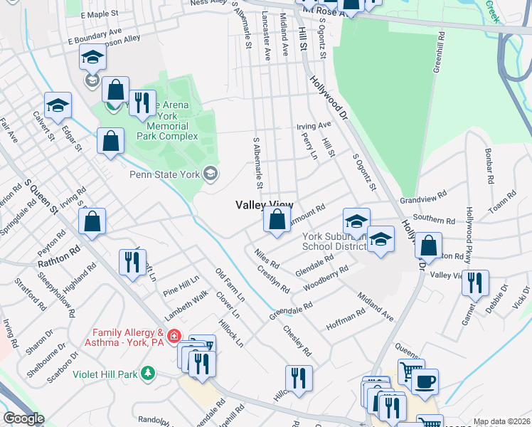 map of restaurants, bars, coffee shops, grocery stores, and more near in Valley View
