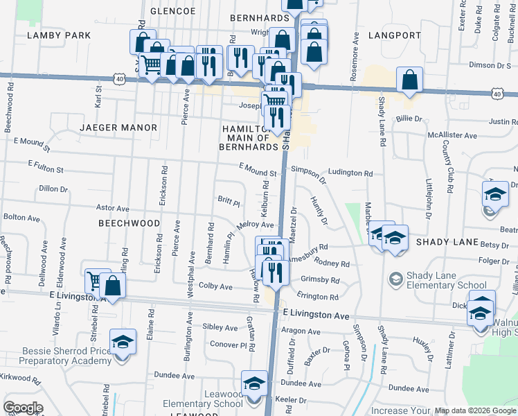 map of restaurants, bars, coffee shops, grocery stores, and more near 1234 Dutton Place in Columbus