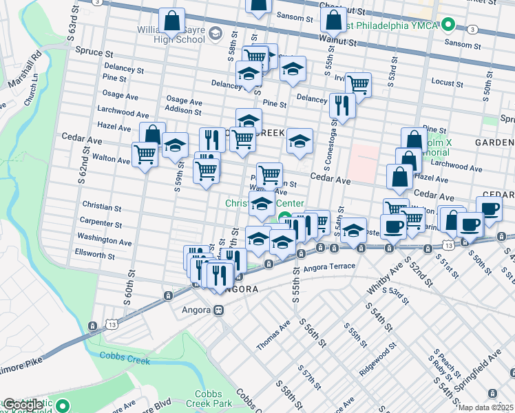 map of restaurants, bars, coffee shops, grocery stores, and more near 712 South Ithan Street in Philadelphia