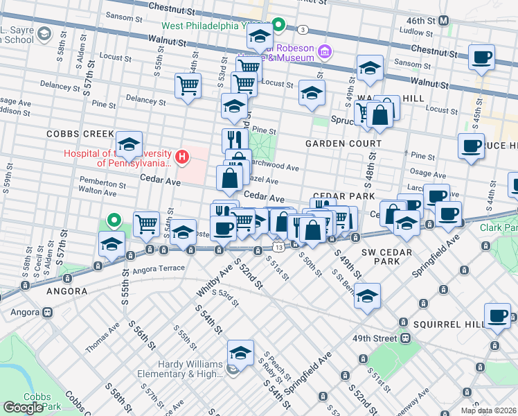 map of restaurants, bars, coffee shops, grocery stores, and more near in Philadelphia