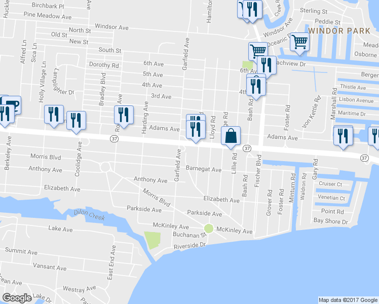 map of restaurants, bars, coffee shops, grocery stores, and more near 1 Swan Boulevard in Toms River