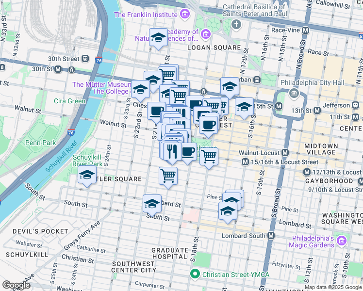 map of restaurants, bars, coffee shops, grocery stores, and more near in Philadelphia