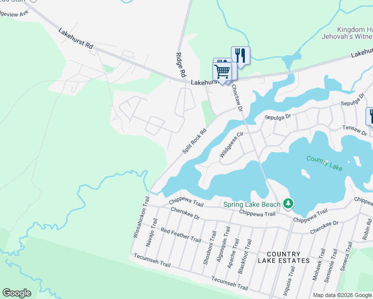 map of restaurants, bars, coffee shops, grocery stores, and more near 113 Split Rock Road in Browns Mills