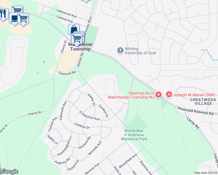 map of restaurants, bars, coffee shops, grocery stores, and more near 19 Churchill Road in Manchester Township