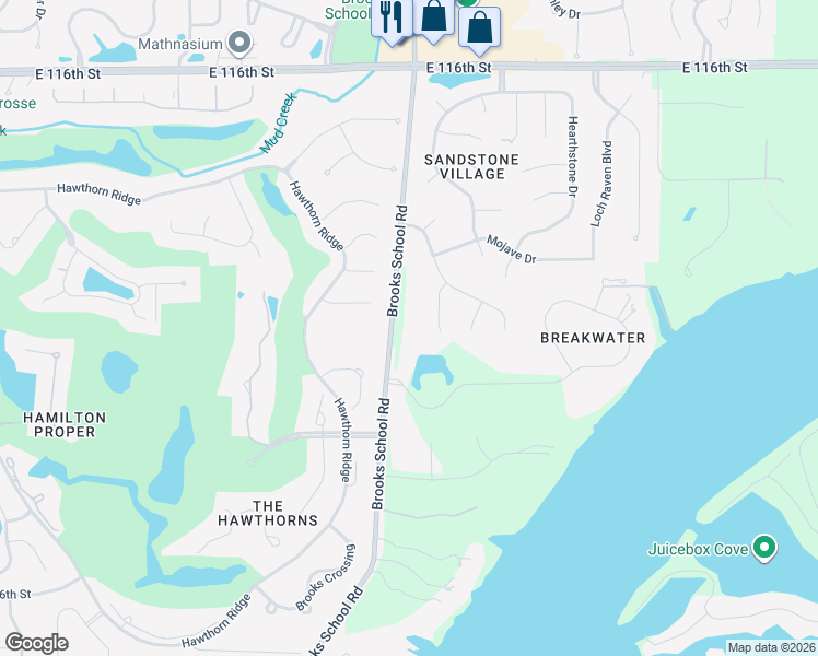 map of restaurants, bars, coffee shops, grocery stores, and more near 10998 Brooks School Road in Fishers