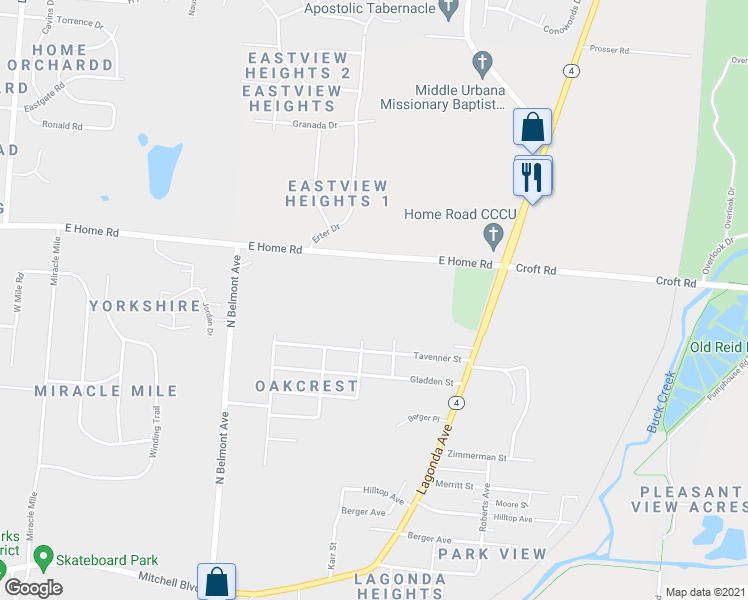 map of restaurants, bars, coffee shops, grocery stores, and more near 2317 East Home Road in Springfield