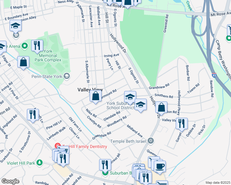 map of restaurants, bars, coffee shops, grocery stores, and more near 800 Clearmount Road in York