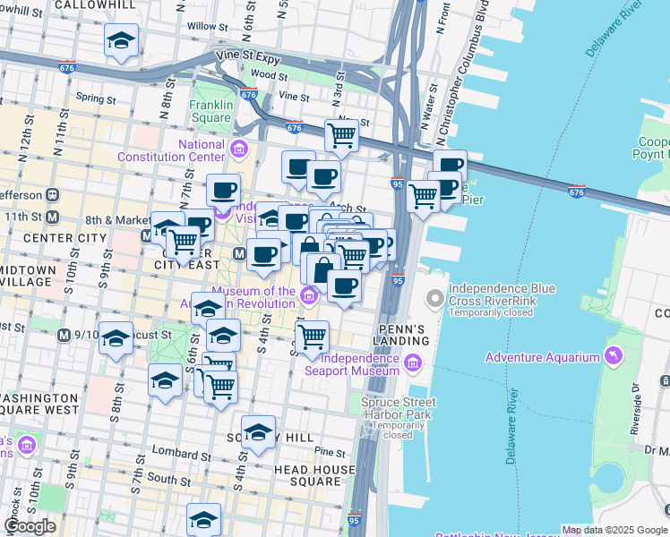 map of restaurants, bars, coffee shops, grocery stores, and more near in Philadelphia