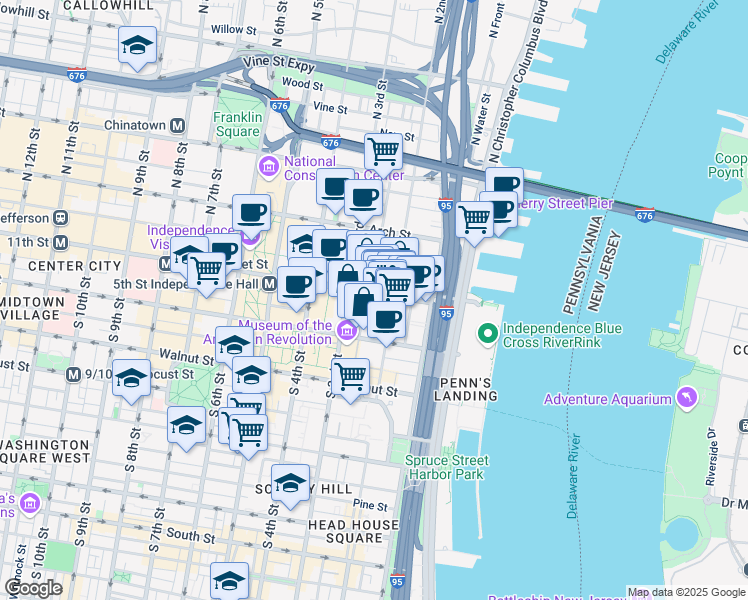 map of restaurants, bars, coffee shops, grocery stores, and more near in Philadelphia