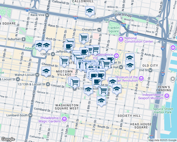 map of restaurants, bars, coffee shops, grocery stores, and more near 812 Chestnut Street in Philadelphia
