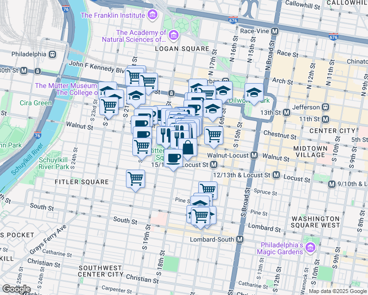 map of restaurants, bars, coffee shops, grocery stores, and more near 229 Chancellor Street in Philadelphia