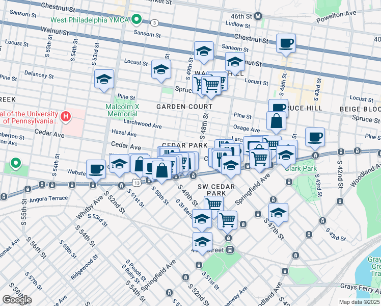 map of restaurants, bars, coffee shops, grocery stores, and more near in Philadelphia