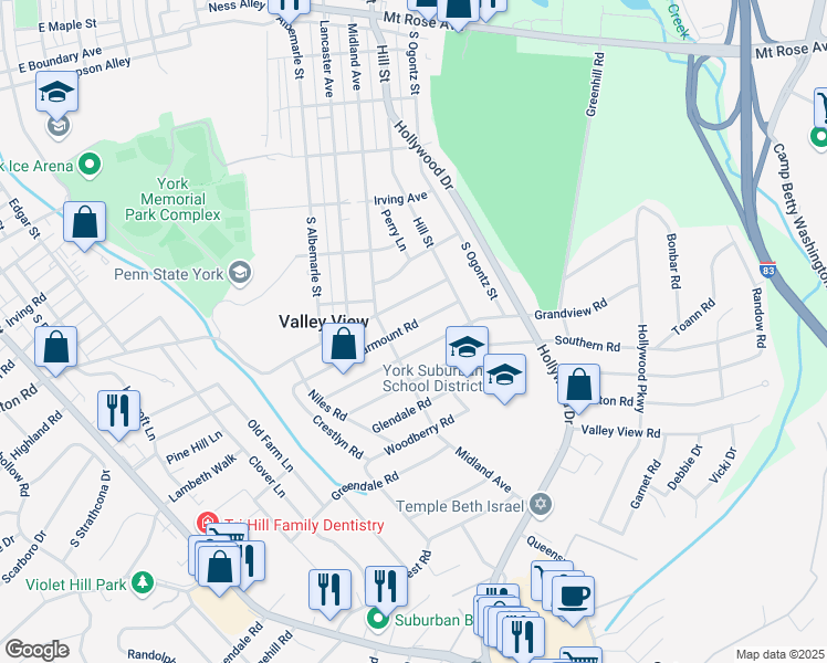 map of restaurants, bars, coffee shops, grocery stores, and more near 800 Clearmount Road in York