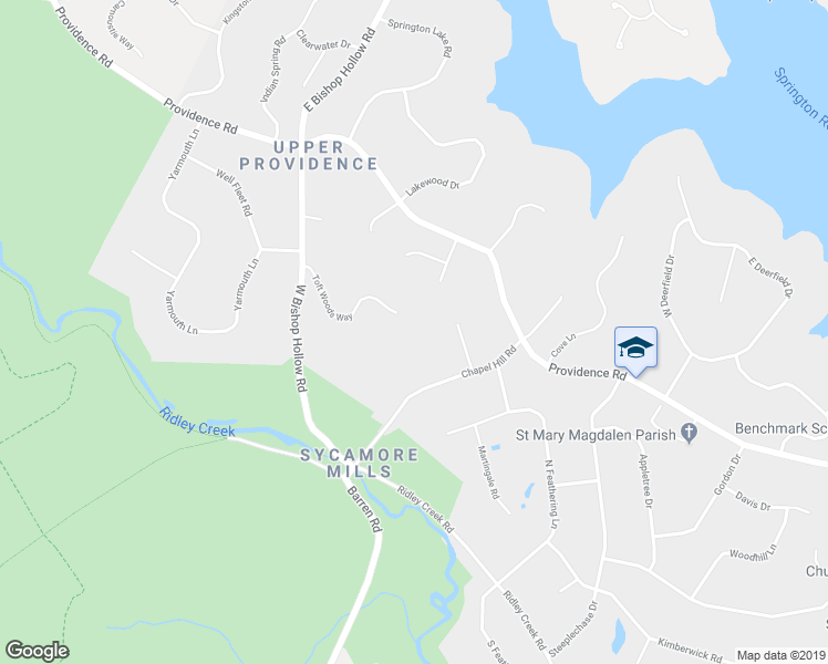 map of restaurants, bars, coffee shops, grocery stores, and more near 56 Toft Woods Way in Media