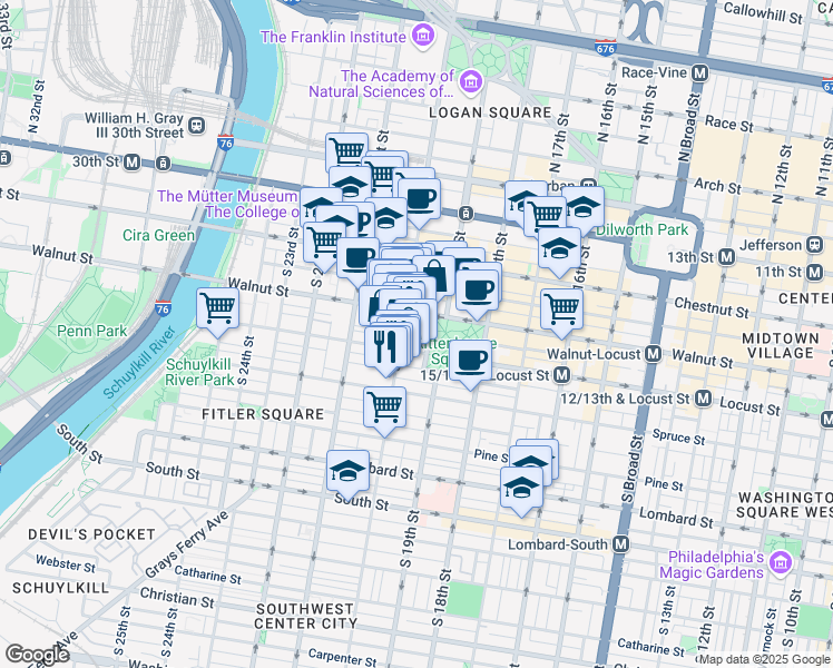 map of restaurants, bars, coffee shops, grocery stores, and more near in Philadelphia