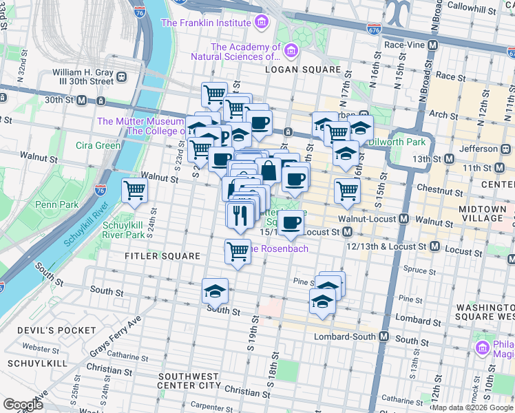 map of restaurants, bars, coffee shops, grocery stores, and more near in Philadelphia
